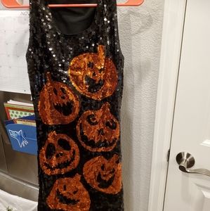 Halloween dress, size medium, black with orange sequin pumpkins